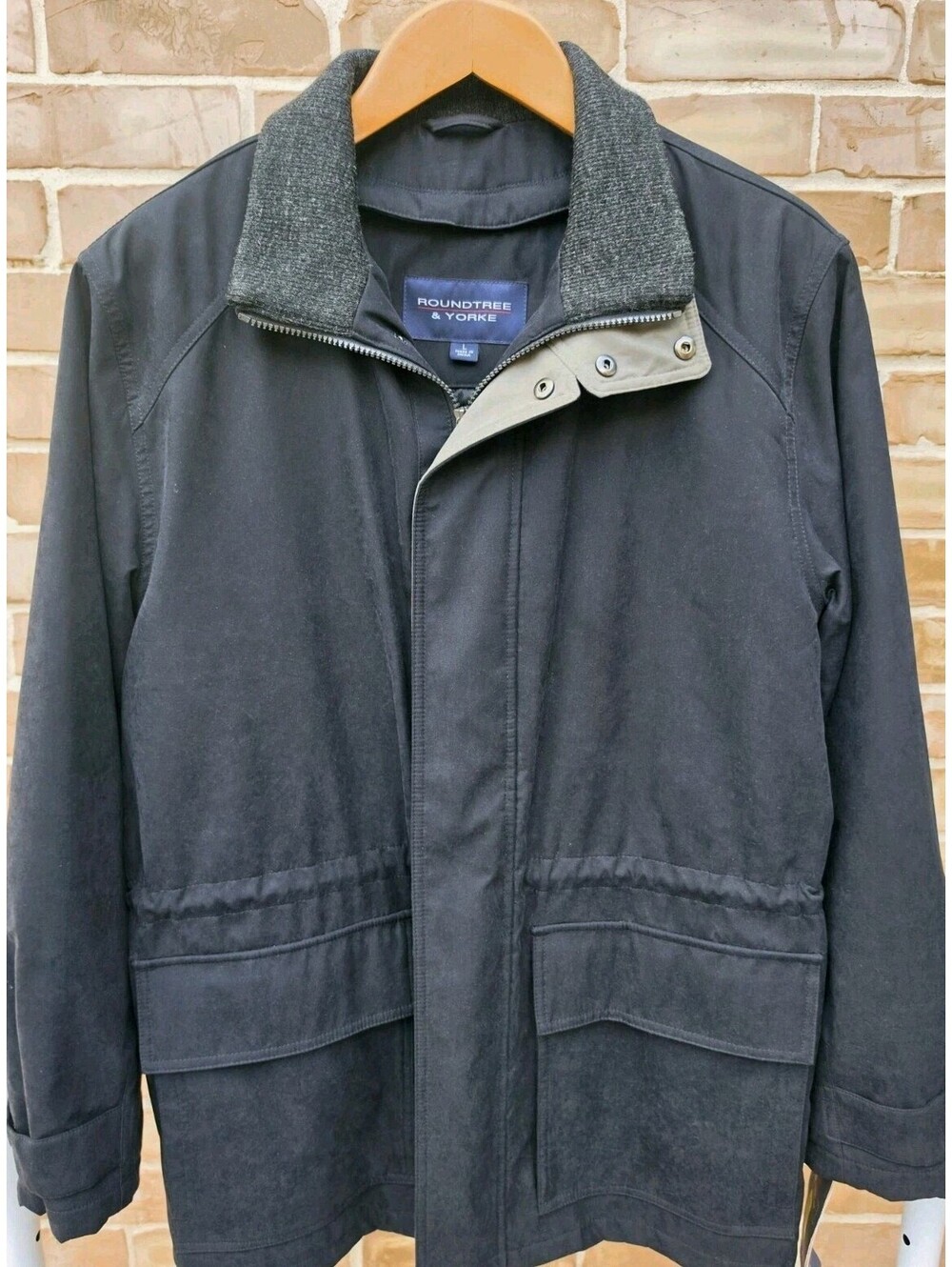 Roundtree & Yorke Mens Large Black Coat Jacket Removable Liner Full Zip NWT $250